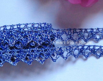 Cluny Lace, 3/8 inch wide pearl iris royal color - price for 5 yards