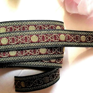 Jacquard Ribbon, 9/16-inch Black - Burgundy - Gold 2.29-yard cut