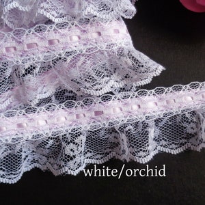 Soft Ruffled Lace with Ribbon, 1+1/2 inch wide select color selling by the yard