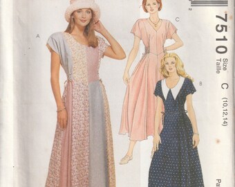 Vintage 90's McCall's 7510 Misses Pullover Dress Neckline Variations Princess Seams Cap Sleeves Sewing Pattern Size 10 12 14 UNCUT