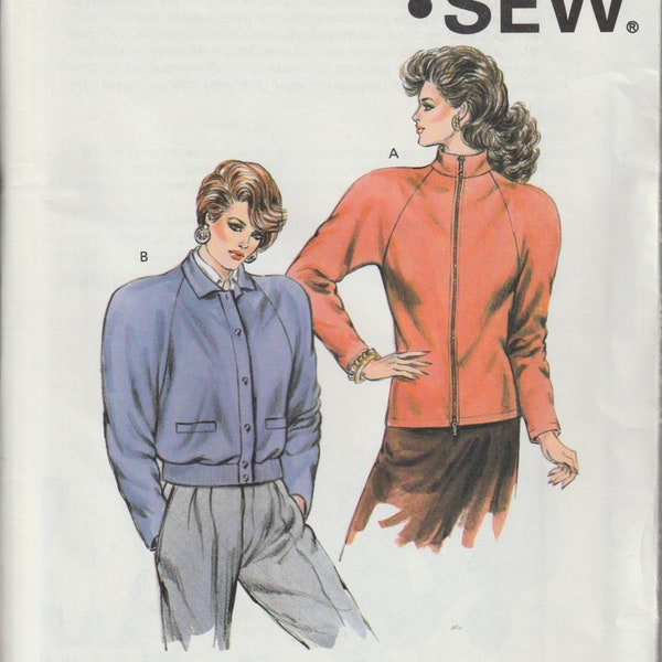 Kwik Sew 1571 Misses' Tops Stand Up Collar Front Zipper Opening Welt Pockets Vintage 80's Sewing Pattern Stretch Knit Size XS S M L UNCUT