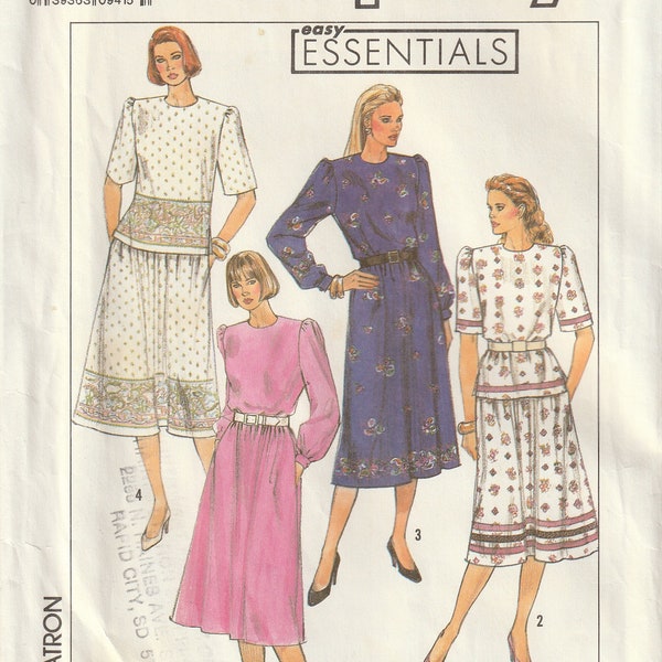 Vintage 80's Simplicity 9310 Misses Plus Size Two Piece Dress Side Seam Pockets Size 14 16 18 20 Partial Cut Complete