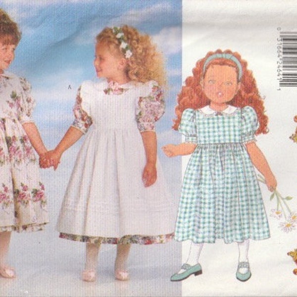 Toddlers' Dress And Pinafore Midi Length Contrast Collar Semi Fitted Bodice Butterick 4750 Its Enchanting Sewing Pattern Size 1 2 3 UNCUT