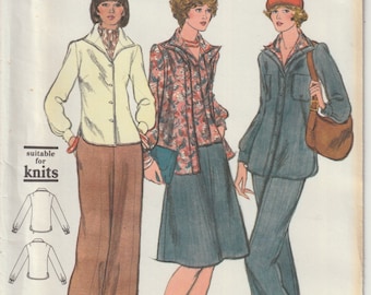 Vintage 70's Vogue 9037 Misses Jacket Pants Skirt & Shirt Coordinating A-Line Skirt Straight Leg Pants Sewing Pattern Size 12 B34 UNCUT