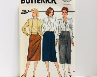 Misses Straight Skirt Waistband Side Front Pockets Hemline Vent 1980s Butterick 6777 Fast And Easy Sewing Pattern Size 14 16 18 UNCUT
