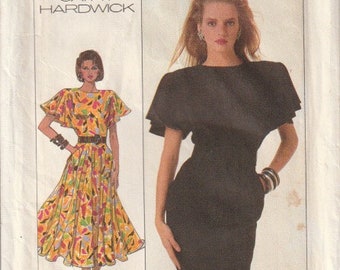 Vintage 80's Simplicity 8055 Cathy Hardwick Misses Easy To Sew Dress Slim Or Full Skirt Bateau Neckline Sewing Pattern Size 12 B34 UNCUT