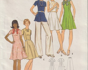 Vintage 1970s Women's Fit And Flare Dress Tunic and Pants Butterick 3145 Sewing Pattern Bust 42 Size 38 UNCUT FF