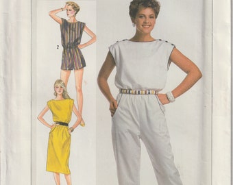 Vintage 80's McCall's 7428 Misses Easy To Sew Jumpsuit, Romper Or Pullover Dress, Size 10, 12, 14 UNCUT