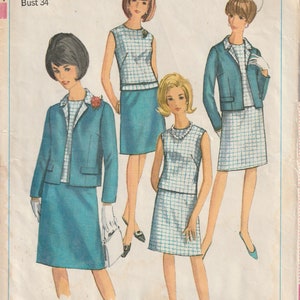 Simplicity 6891 Misses Lined Jacket Sleeveless Collarless Blouse & A-line Skirt Vintage 60's Sewing Pattern Size 14 B34 Cut Complete image 1