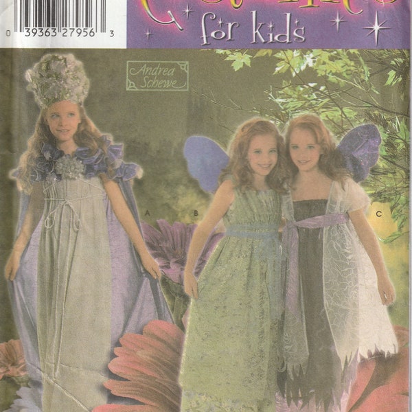 Girls Fairie Princess Costumes With Cape Wings Overdress Simplicity 4952 Halloween Dress-up Sewing Pattern Size 7 8 10 12 14 UNCUT