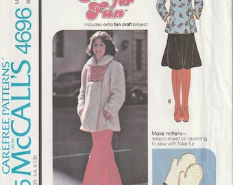 Vintage 70's McCall's 4696 Misses' Unlined Jacket & Pants With Fun Craft Project Make A Pair Of Mittens Size 12 UNCUT