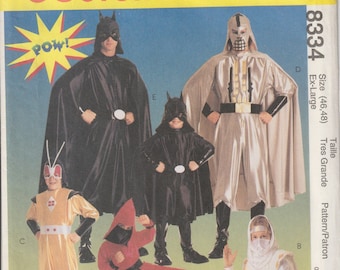 UNCUT Adult Mens Super Hero Costume Batman Ninja Cape Jumpsuit Shield Mask McCall's 8334 Sewing Pattern XL Chest Size 46 48