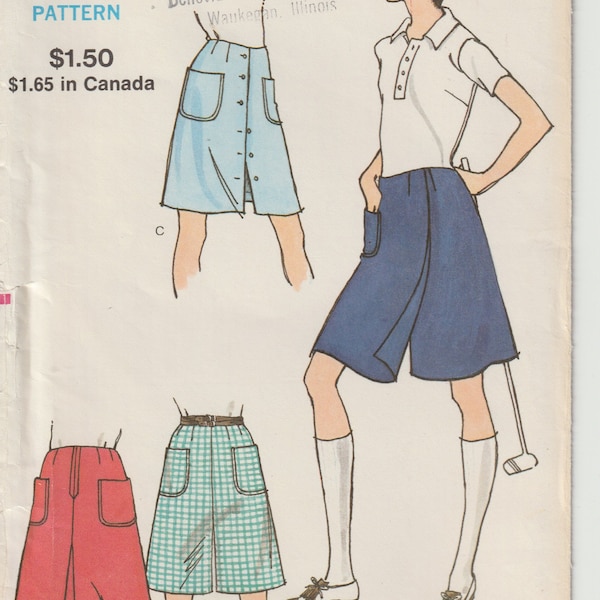 vintage Vogue 8027 Manque une jupe A-Line ou une jupe pantalon Bouton avant Fermer pli inversé 1970's Sewing Pattern Taille 29 non coupé