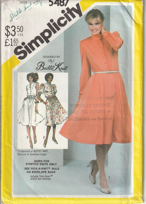Vtg 80's Simplicity 5487 Butte Knit Pullover Flowy Dress Stretch Knits Only  Size 12 UNCUT