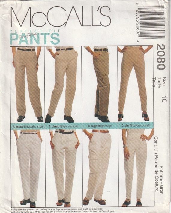 Misses' Relaxed Classic or Slim Fit Pants Fly Front Side Seam Pockets Front  Back Darts Mccall's 2080 Sewing Pattern Size 10 Waist 25 UNCUT 