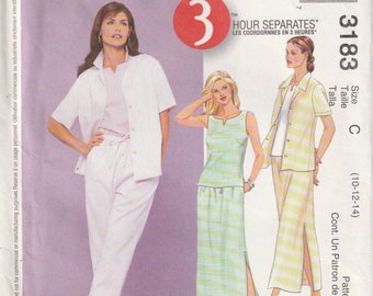 Misses Unlined Shirt-Jacket Top Pull-On Pants And Skirt McCall's 3183 Sewing Pattern Size 10 12 14 UNCUT