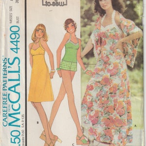 McCall&#39;s 4490 Vintage 70&#39;s Misses Dress, Top, Shawl, Empire Waist, Halter Neckline, Sewing Pattern Cottagecore Size 8 UNCUT