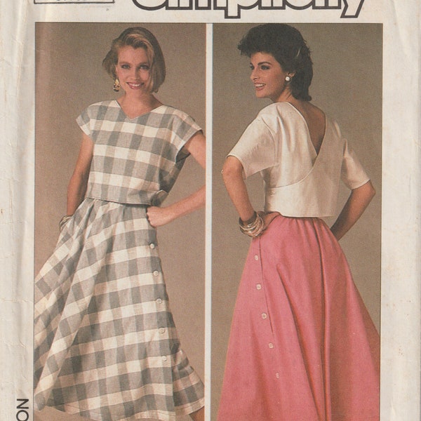 Misses Back Wrap Top and Flared Skirt Vintage 80's Simplicity 6946 Easy To Sew Sewing Pattern Size 6, 8 UNCUT FF