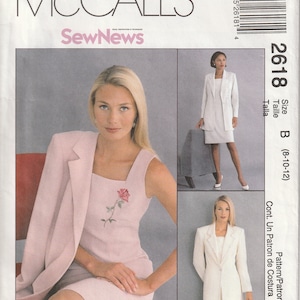 McCall&#39;s 2618 Misses&#39; Dress And Lined Jacket  Semi Fitted Square Neckline Princess Seaming Size 8 10 12 UNCUT 2000