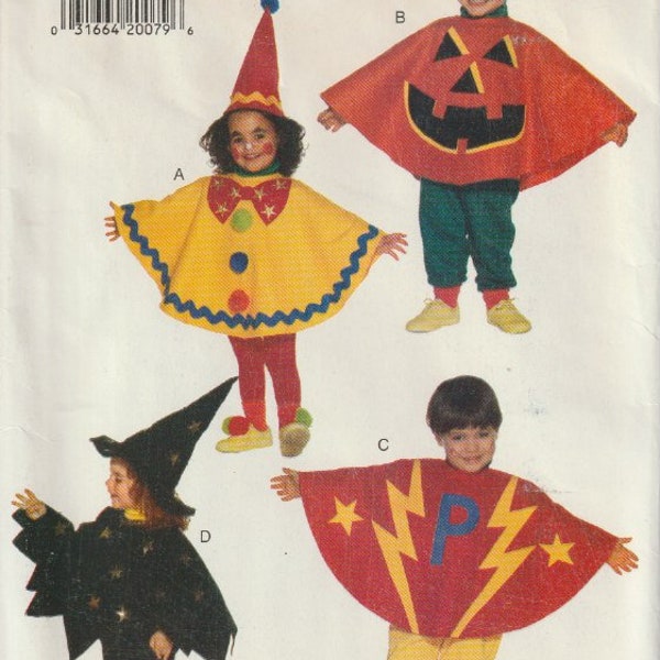 Toddler Boy Girl Pullover Halloween Costume Pumpkin Clown Witch Super Hero Cape Hat Butterick 3658 Sewing Pattern Size 1 2 3 4 UNCUT