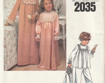 Little Vogue 2035 Children Girls' Robe Nightgown And Pajamas 1980's Sewing Pattern Size 6X UNCUT