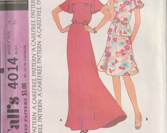 McCall's 4014 Vintage 1970's Misses Maxi Or Knee Length Skirt, Pullover Top Front Back Yokes Flared Sleeves Sewing Pattern Size 14 B36 UNCUT