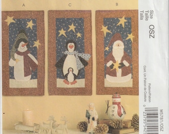 Mini Wall Quilts Snowman Penquin Santa 12 X 24 McCall's 5781 Sewing Pattern UNCUT FF