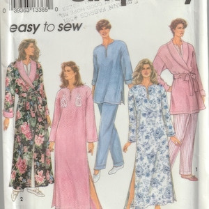 Simplicity 8142 Misses Long Or Short Robe Caftan And Pajama&#39;s Long Sleeves Shawl Collar 90s Sewing Pattern Size 6 8 10 12 14 16 S M L UNCUT