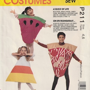 McCall's P211 7287 Chłopięcy Dziewczynki Halloween Kostium Kawałek Pizzy Arbuz Ciasto Ciasto Szwajcarski Ser Cukierki Kukurydza Wzór Do Szycia Rozmiar 7 10 NIEPRZECIĘTY