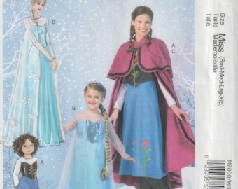 Patron de couture 7000 de la reine des neiges McCall's : Elsa, Anna, cape - Tailles Mademoiselle