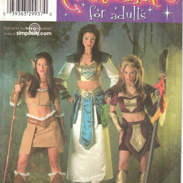 Simplicity 4088 Kriegerinnen-Kostüm für Erwachsene, Oberteil, Rock, Überrock, Stulpen, Cosplay, Theater, Halloween, Größe 14, 16, 18, 20, ungeschnitten