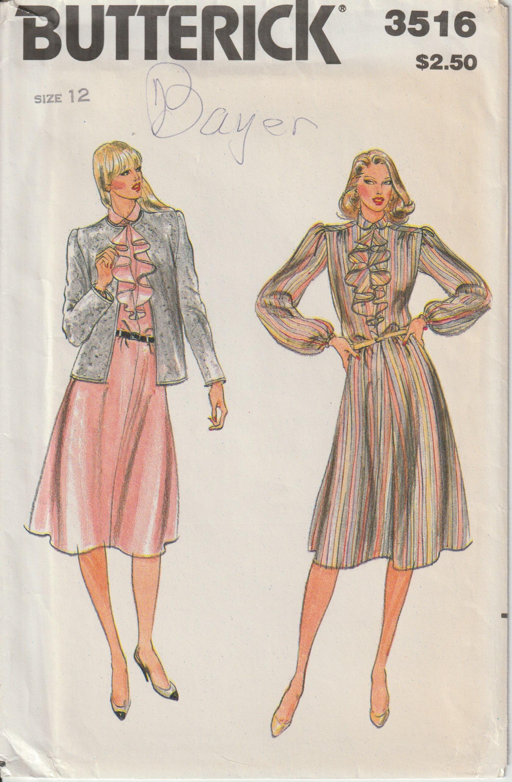 Vintage 80's Butterick 3516 Misses' Jacket & Loose Fitting Dress Shaped ...