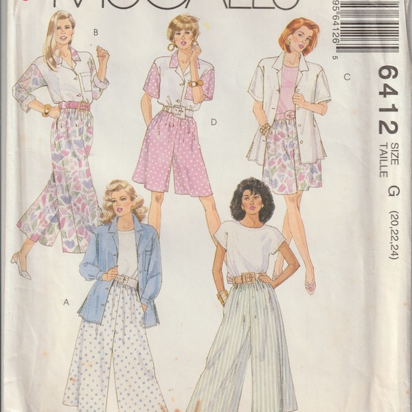 Vtg 70's McCall's 6412 Misses Shirt Top Split-Skirt With Length Variation Sewing Pattern Size 20 22 24 UNCUT FF