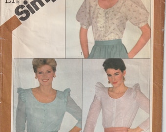 1980's Misses Lined Blouse Scoop Neck Front Band Button Close Sleeve Variations Ruffles Simplicity 5537 Sewing Pattern Size 12 B34 UNCUT FF