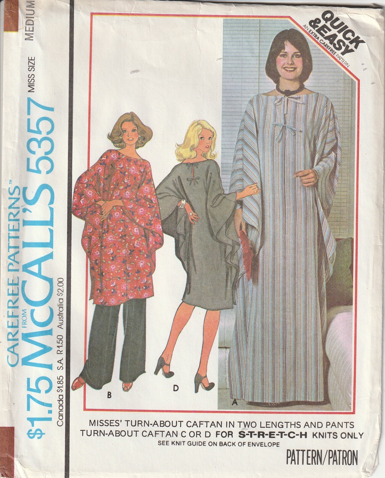 Hippie Size 14 UNCUT Vintage 1970's McCall's 4023 Miss Midriff Top and Pants Dropped Shoulder Line