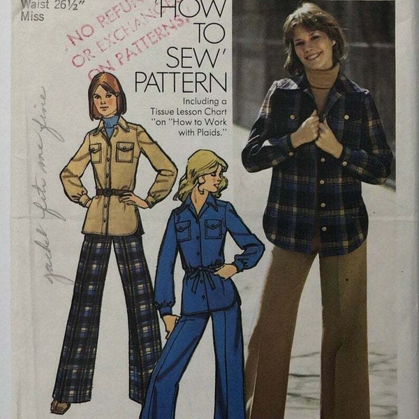 Vintage Simplicity 5854 Misses Shirt Jacket & Pants, Flapped Pockets, Front Button Closing, Buttoned Cuffs, Size Options 12 Or 16
