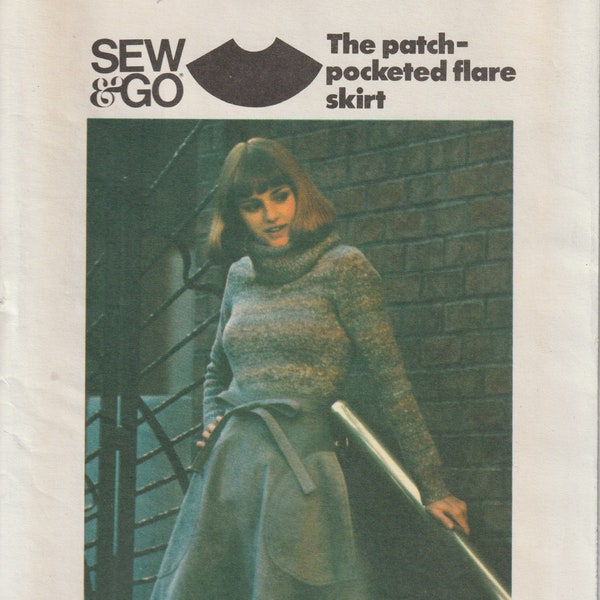 Misses' Patch Pocket Flared Skirt Without Side Seam 1980's Easy Sew N Go Butterick 4442 Sewing Pattern Waist 26 1/2" UNCUT