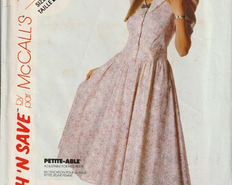 Misses Dress With Contrast Lace Collar Shaped Waistline Gathered Skirt 1980's Stitch N Save 4152 Sewing Pattern Size 12 14 16 UNCUT FF