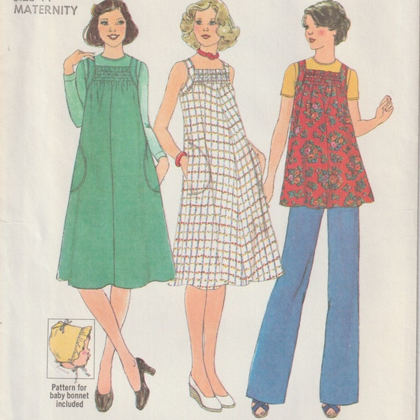 Simplicity 8039 Maternity Pullover Dress, Jumper Or Top And Baby Bonnet, Simple To Sew 1970's Sewing Pattern Size 14 B36 UNCUT