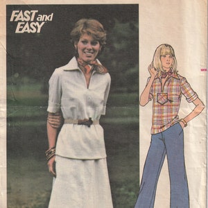 Vtg 70's Butterick 4695 Fast & Easy Misses Top, Skirt, Pants Semi-Fitted A Line Skirt Straight Leg Pants Size 14 Partial Cut image 1