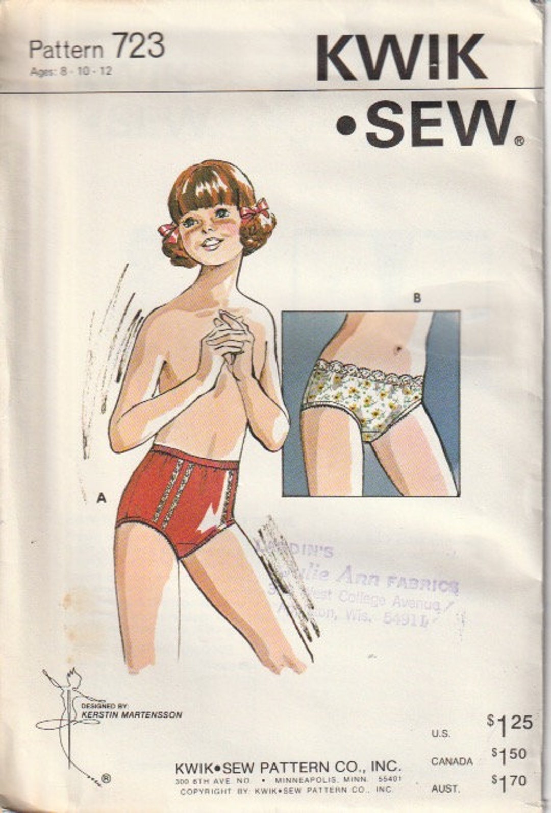 Vintage 70's Kwik Sew 723 Girls' Panties Regular or Bikini Double Crotch  Lace Trim 1970's Sewing Pattern Size 8 10 12 UNCUT 