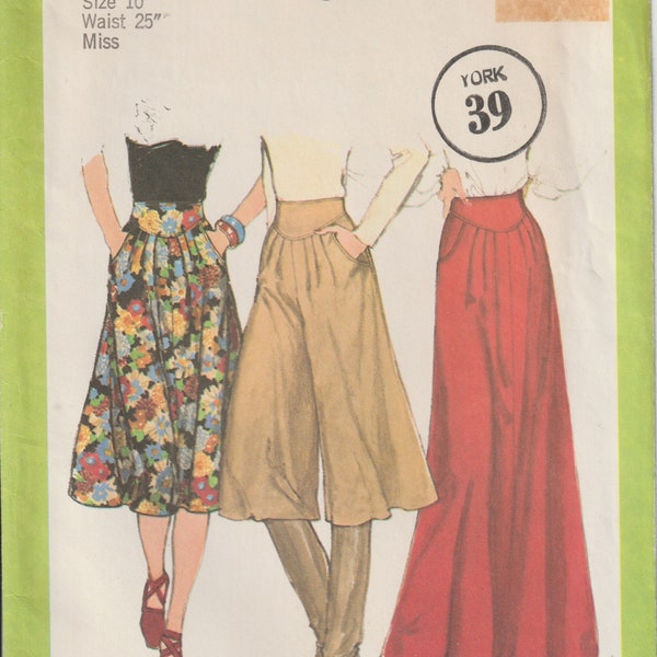 Simplicity 8248 Misses Skirts And Culottes With Length Variation Side Pockets Front Pleats Shaped Band 1970's Sewing Pattern Size 10 UNCUT