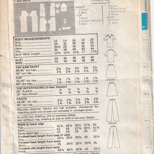 Vtg 70's Butterick 4695 Fast & Easy Misses Top, Skirt, Pants Semi-Fitted A Line Skirt Straight Leg Pants Size 14 Partial Cut image 2