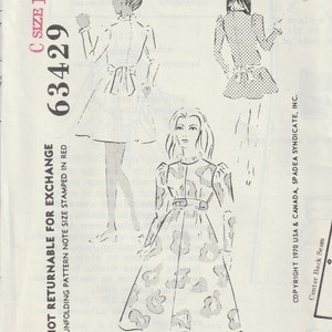 May include: Vintage Spader Boutique Patterns sewing pattern. The illustration shows three dress designs. The text includes "C SIZE 12" and "63429". The copyright is 1970 USA & Canada, Spadea Syndicate, Inc. The patterns are not returnable for exchange.