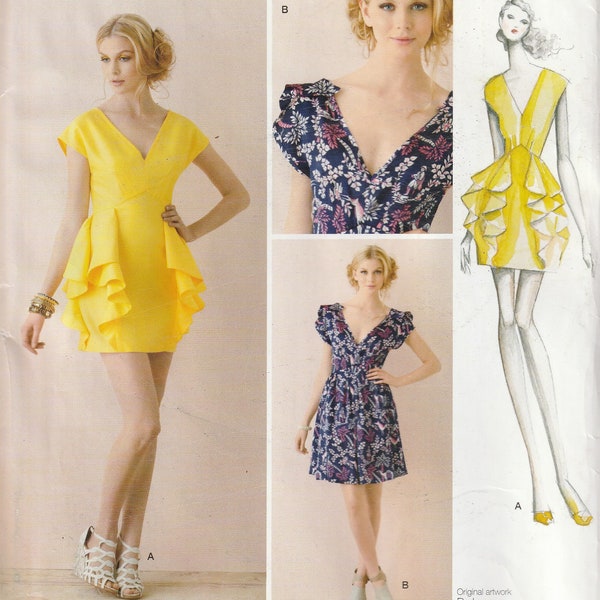 Leanne Marshall Cocktail Mini Dress or Day Dress V Neckline Ruffled Flounce Straight Or Flared Skirt Simplicity 1877 Sewing Pattern Sz 12-20