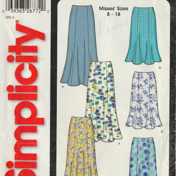 Simplicity 5524 Jupes à godets pour femme avec ourlet évasé Pas de ceinture Coupe ajustée aux hanches Tailles 8-18 FF non coupées