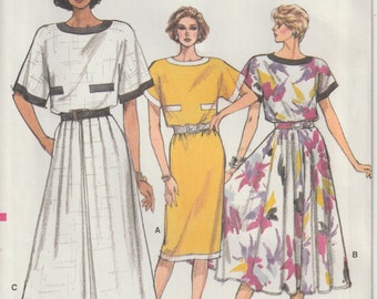 Vogue 9583 Misses Dress, Blouson Bodice, Straight Or Flared Skirt, Sleeve Variations, Vintage 80's Sewing Pattern Size 14, 16, 18 UNCUT