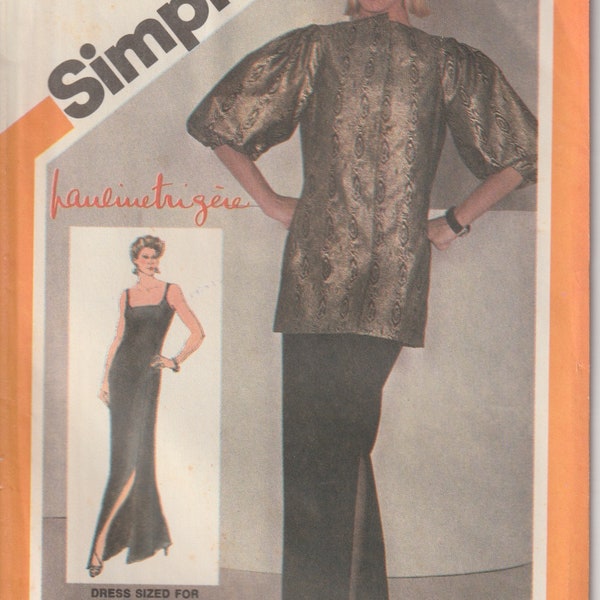 Vintage 80's Simplicity 9800 Misses Fitted Evening Dress Stretch Knits Only, Jacket, Low Cut Neck Spaghetti Straps, Side Slit Size 14 UNCUT