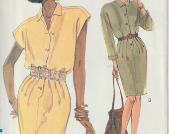 Vogue 8075 Very Easy Misses Kleid, Knie, locker sitzendes leicht Blouson Mieder mit Falten 90er Jahre Schnittmuster Größe 12 14 16 ungeschnitten FF
