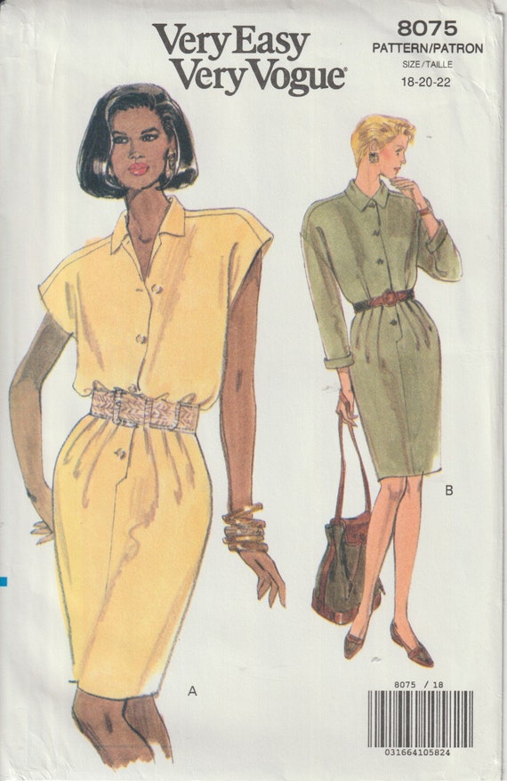 Vogue 8075 Very Easy Misses Dress, Above Knee, Loose-fitting Slightly  Blouson Bodice With Pleats 90's Sewing Pattern Size 12 14 16 UNCUT FF - Etsy